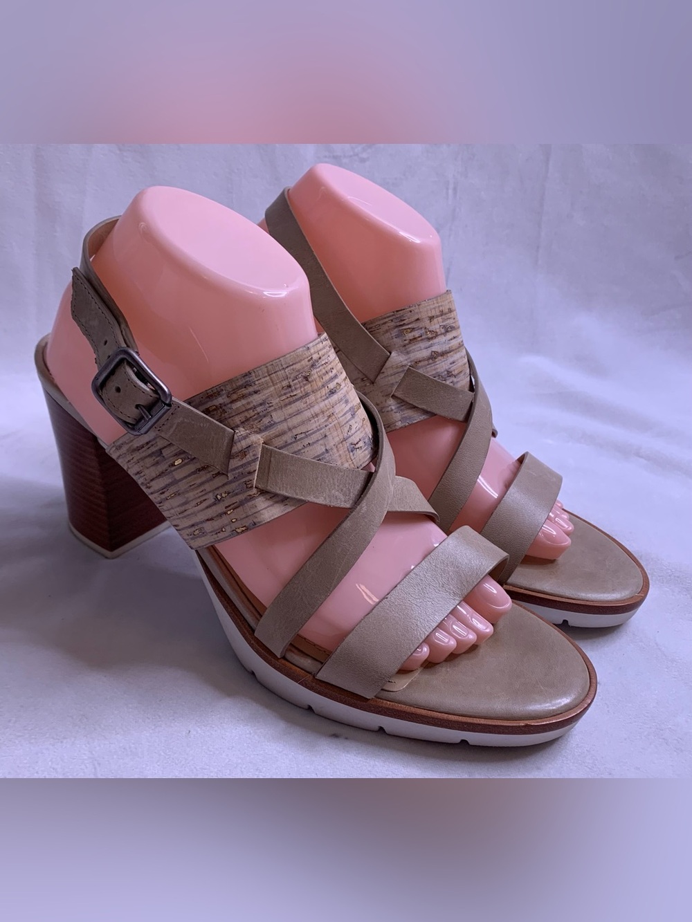 Johnston & Murphy Kayla sandals leather and cork summer heels size 10